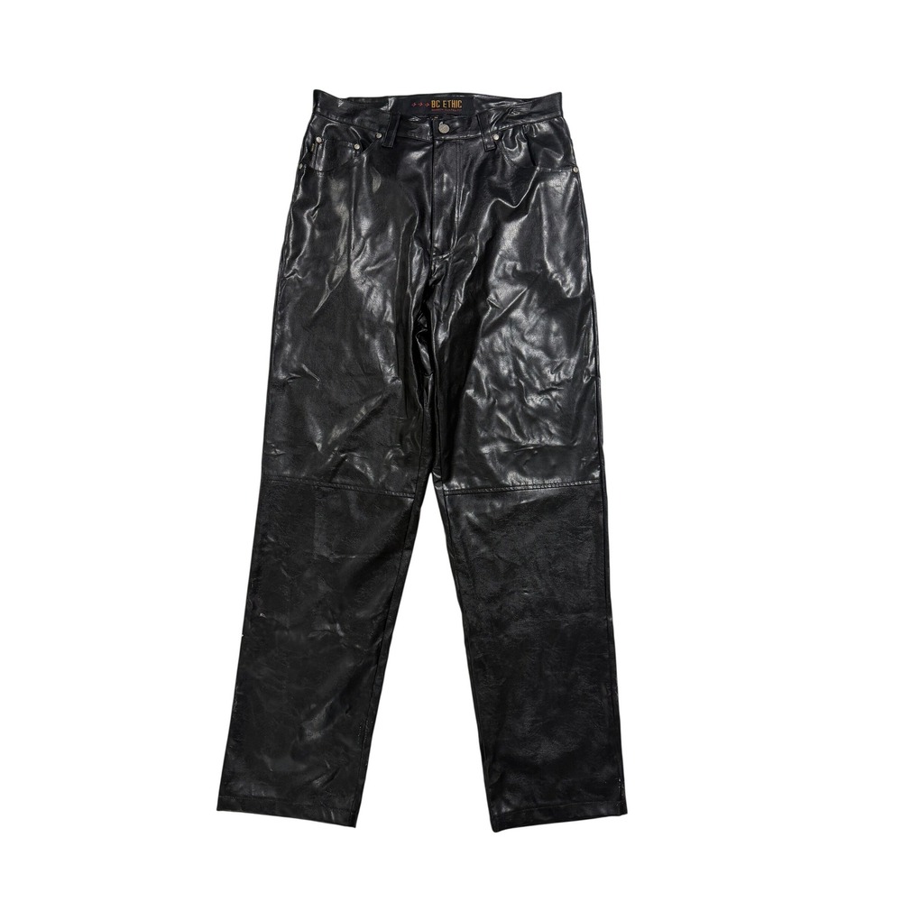 BC Ethic Bootlegger Black Faux Leather Pants Men's 34 Straight Biker Vintage 90s